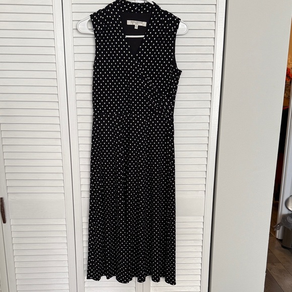 Evan Picone Black and White Polka Dot Maxi Dress with red belt - Picture 1 of 7